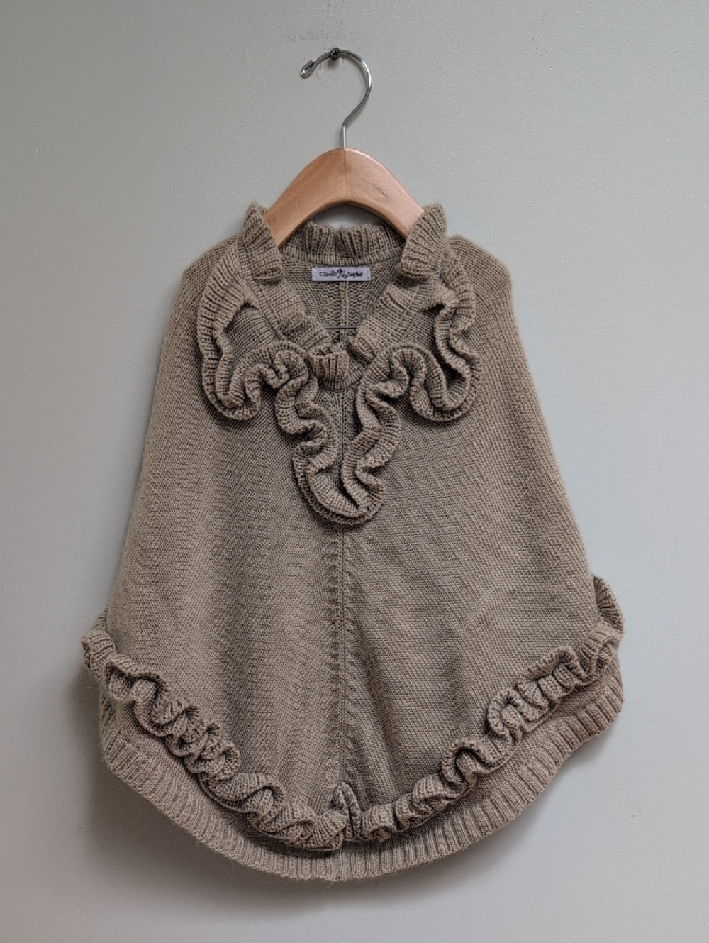 Camille & Sophie Ruffled Knit Poncho Sweater - Taupe